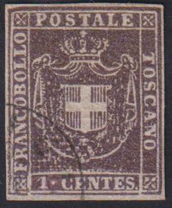 1860 - 1 cent. violetto bruno, n° 17, ... 