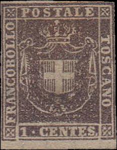 1860 - 1 cent. bruno lilla, n° 17b, non ... 