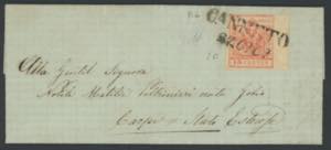 1857 - 15 cent. rosso vermiglio, n° 20, ... 