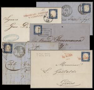 1863 - Selezione di 5 lettere Vie di Mare, ... 