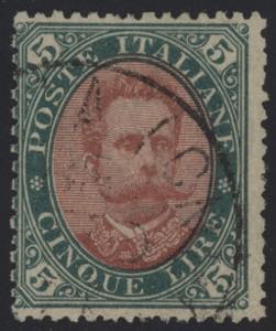 1889 - Umberto 5 Lire verde e carminio, n° ... 