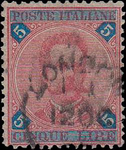 1891 - 5 Lire carminio e azzurro, n° 64, ... 