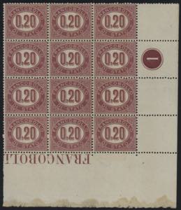 1875 - 20 cent., SE n° 3, blocco di 12 con ... 