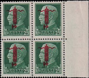 1944 - 25 cent. fascetto rosso, n° 490 + ... 