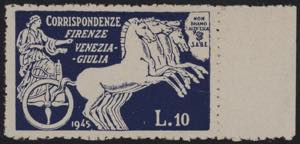 1945 - Biga 10 Lire indaco, dentellato ... 