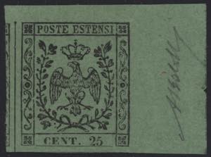 1852 - 25 centesimi verde, errore di colore, ... 