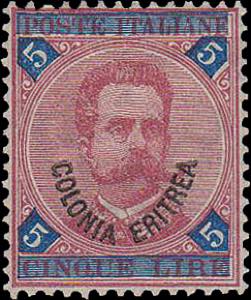1893 - 5 Lire carminio e azzurro, n° 11, ... 