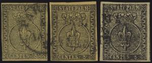 1852 - 5 cent., n° 1 + 1a + 1b, lusso, ... 