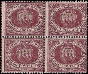 1877 - 25 cent. lacca, n° 5, in quartina ... 