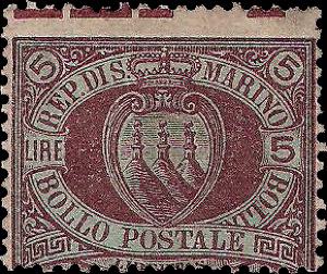 1892 - 5 Lire carminio, n° 22, ottimo, con ... 