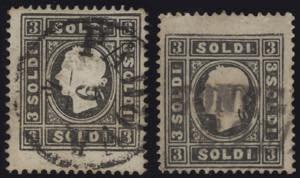 1859 - 3 soldi nero e nero grigio, n° 29 + ... 