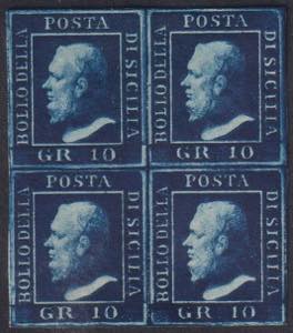 1859 - 10 grana azzurro cupo, n° 12, testa ... 