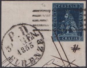 1853 - 6 crazie indaco su azzurro, n° 7a, ... 