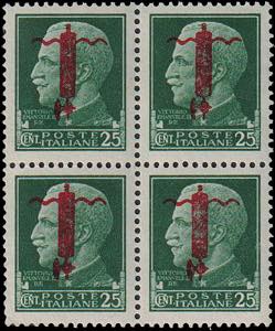 1944 - Fascetto rosso 25 cent., n° 490a, ... 