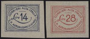 1945 - CORALIT - Lire 14 e 28 in ovale, n° ... 