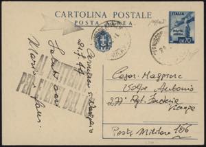 1944 - Cartolina Postale di Posta Aerea a ... 