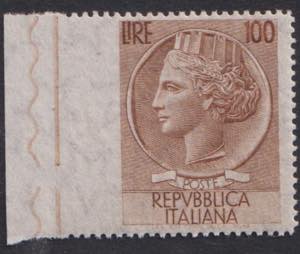 1955 - Turrita grande 100 lire filigrana ... 