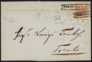 1851 - 15 cent., n° 5, cifra 5 rotta, con ... 