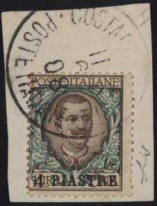1908 - 4 piastre su Floreale 1 Lira, n° 6, ... 