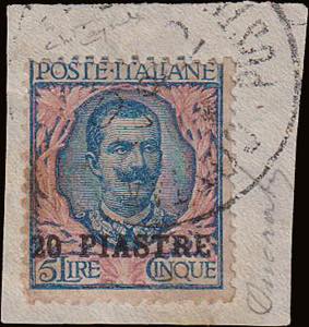 1908 - Sovrastampato 20 PIASTRE su 5 Lire ... 