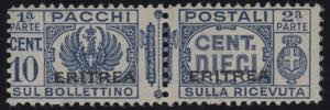 1927 - 10 cent. azzurro sovrastampato ... 