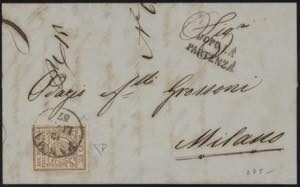 1857 - 25 centesimi bruno lilla, n° 10, ... 
