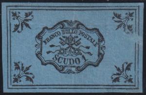 1852 - 1 Scudo su carta azzurra filigranata ... 