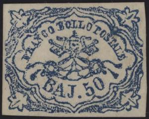 1864 - 50 Bajocchi azzurro oltremare scuro, ... 
