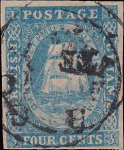 1853 - Veliero 4 cents, n° 8  (SG 18 o 19 ... 