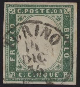 1855 - 5 cent. verde smeraldo, n° 13d, ... 