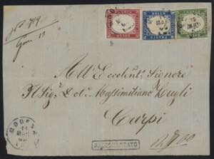 1863 - Affrancatura mista tricolore, 5 + 15 ... 