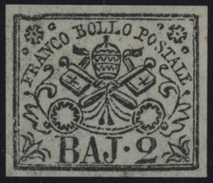 1867 - 2 bajocchi grigio azzurrastro carta ... 