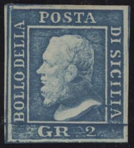 1859 - 2 grana azzurro III tavola, n° 8, ... 