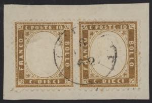 1862 - 10 cent. bistro giallastro, n° 1, ... 