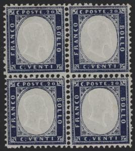 1862 - 20 cent. indaco, n° 2, in splendida ... 