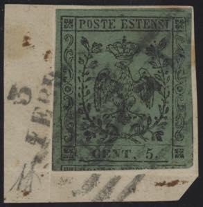 1852 - 5 c. verde, n° 7h, senza filetto ... 