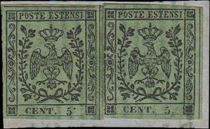 1852 - 5 c. verde oliva, n° 8 + 8b, due es ... 