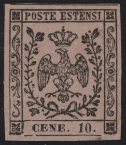 1854 - 10 cent. rosa, CENE, n° 9e, ... 