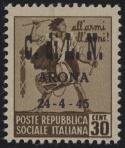 1945 - CLN Arona, 30 cent., n° 17, senza ... 