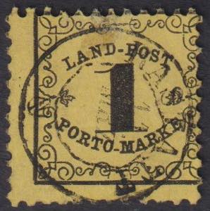 1862 - 1 k. nero su giallo, Sx n° 1 (Mi n° ... 