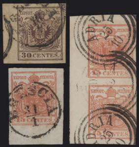 1850 - 15 e 30 cent., 4 esemplari (una ... 