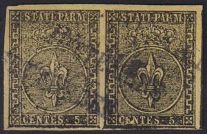 1852 - 5 cent. giallo arancio, n° 1, in spl ... 