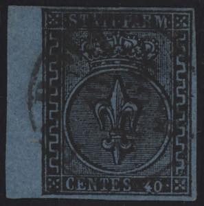 1852 - 40 c. azzurro, n° 5, eccellente, ... 