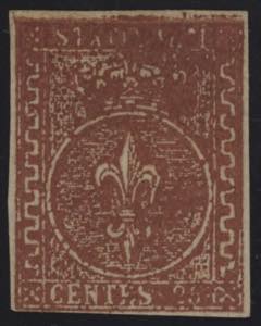 1853 - 25 cent. bruno rosso, n° 8, nuovo ... 