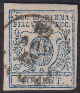 1857 - 40 cent. azzurro scuro, n° 11a, ... 