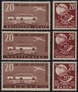1949 - Vari - Suba, UPU di Baden, Renania e ... 