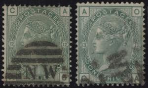 1873 - 1 sh. verde, n° 53/12 + 53/13, le ... 