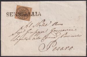 1852 - SENIGALLIA - SD, annullatore, 7 pt, 3 ... 