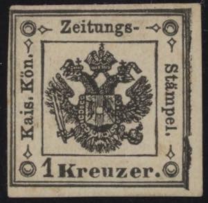 1858 - 1 Kr. nero, SxG n° 2, ottimo, raro. ... 