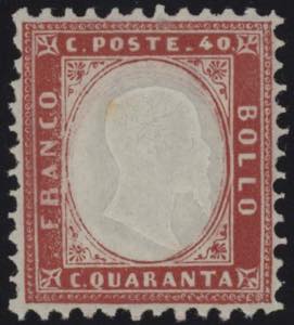 1862 - 40 cent. rosso carminio, n° 3, ... 